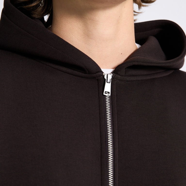 Boxy scuba zip hoodie "Stan" Dark Brown